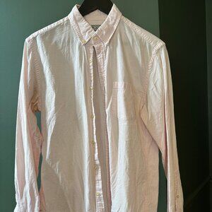 J.Crew Seersucker Shirt - Pink/White Stripe - Medium